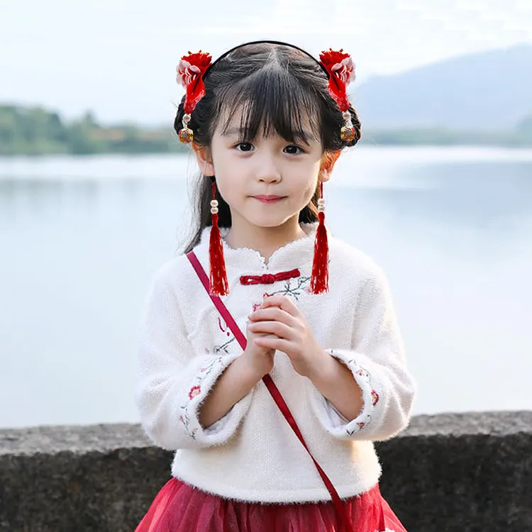 头饰汉服女童中国风超仙发箍儿童古风耳环流苏步摇古装配饰发饰
