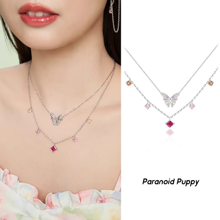 PP饰品《Flora》蝴蝶彩色925纯银项链女小众设计感颈链叠戴锁骨链