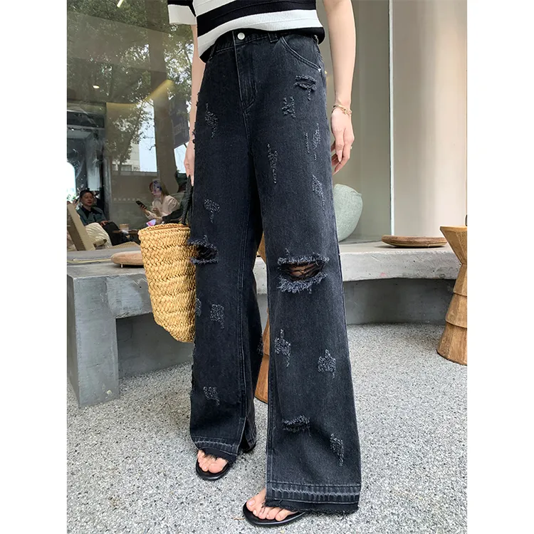 【马西西 4.8日20点限时95折上新】“时髦精新宠”破洞开叉牛仔裤