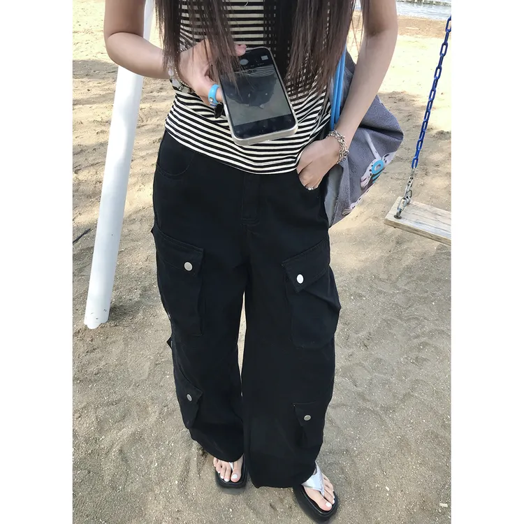 李乔优yoo【4/06 20:00 新品9折】多口袋的工装裤筒宽松显瘦长裤