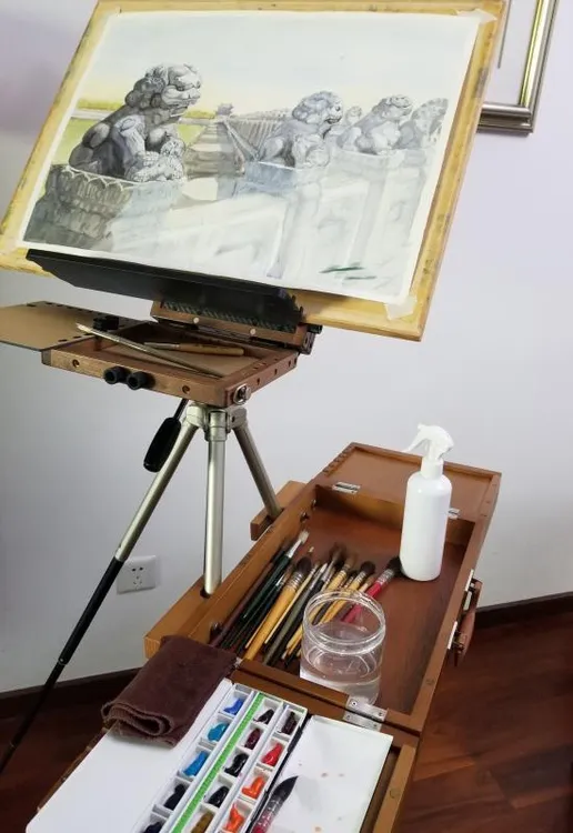 实木调色箱油画丙稀水彩水粉调色盘