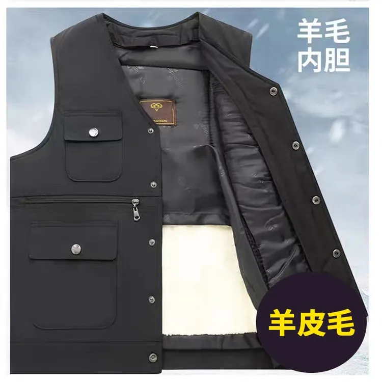 冬季加厚羊皮毛马甲男中老年休闲小马甲活里活面易清洗保暖御寒