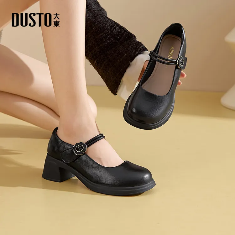 大东女鞋2025秋季新款小皮鞋厚底高跟英伦风黑色优雅百搭鞋子1040
