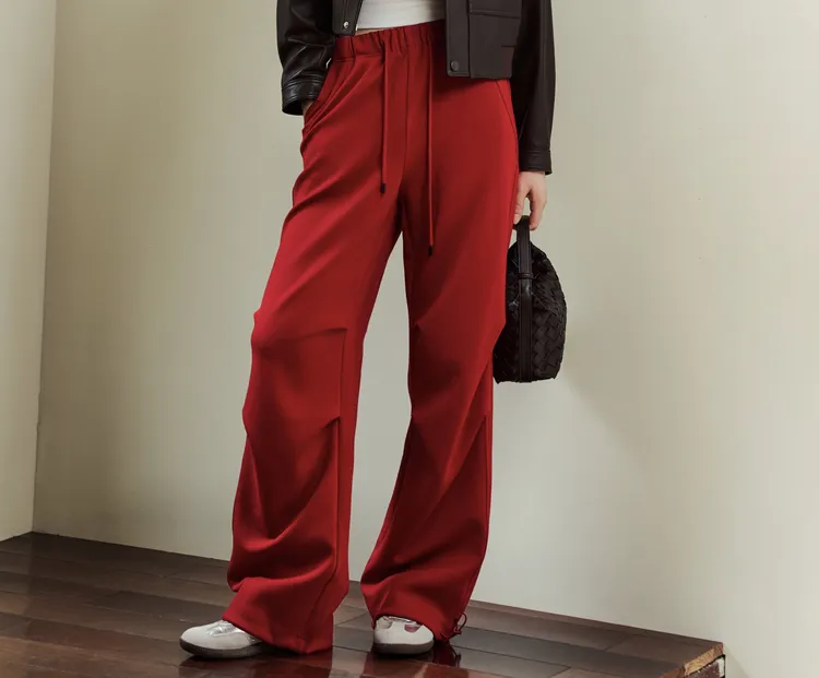 LIVELY·YAN俪妍17867时尚百搭宽松显瘦红色降落伞裤