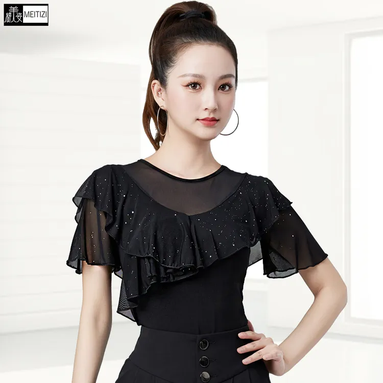 摩登舞上衣女2025新款夏季短袖成人跳拉丁华尔兹交谊舞蹈练功服装