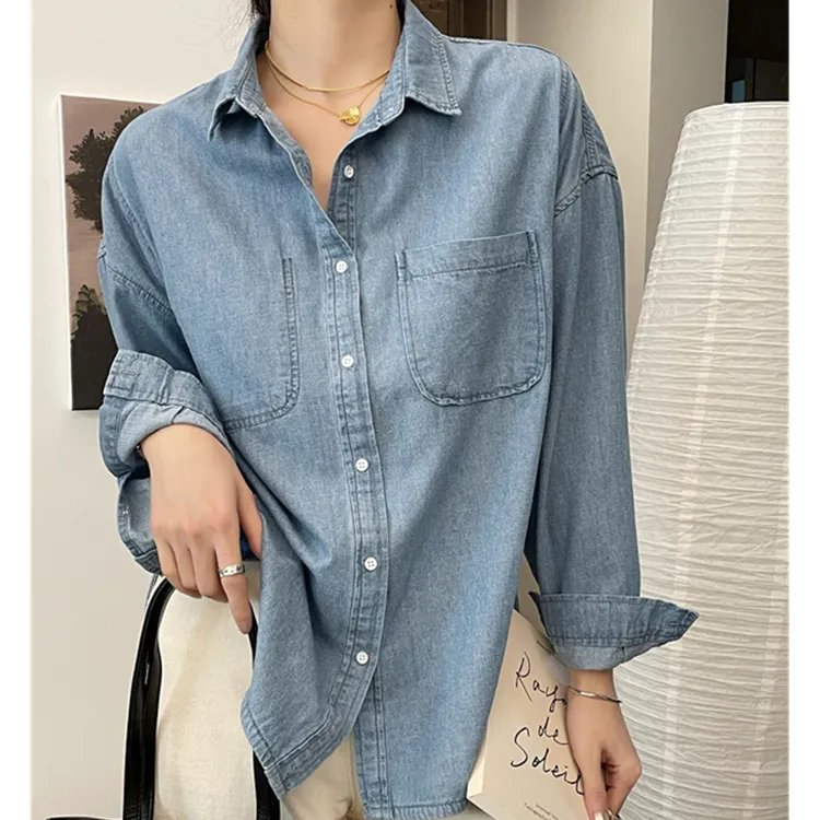 牛仔衬衣薄款新款衬衣宽松休闲显瘦时尚百搭蓝色衬衫长袖上衣女
