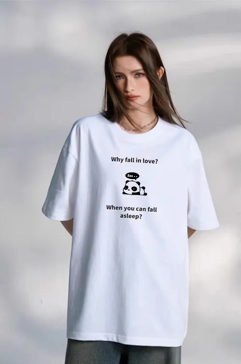 小熊猫创意小标语潮流夏季情侣半袖百搭圆领宽松高考毕业季设计师
