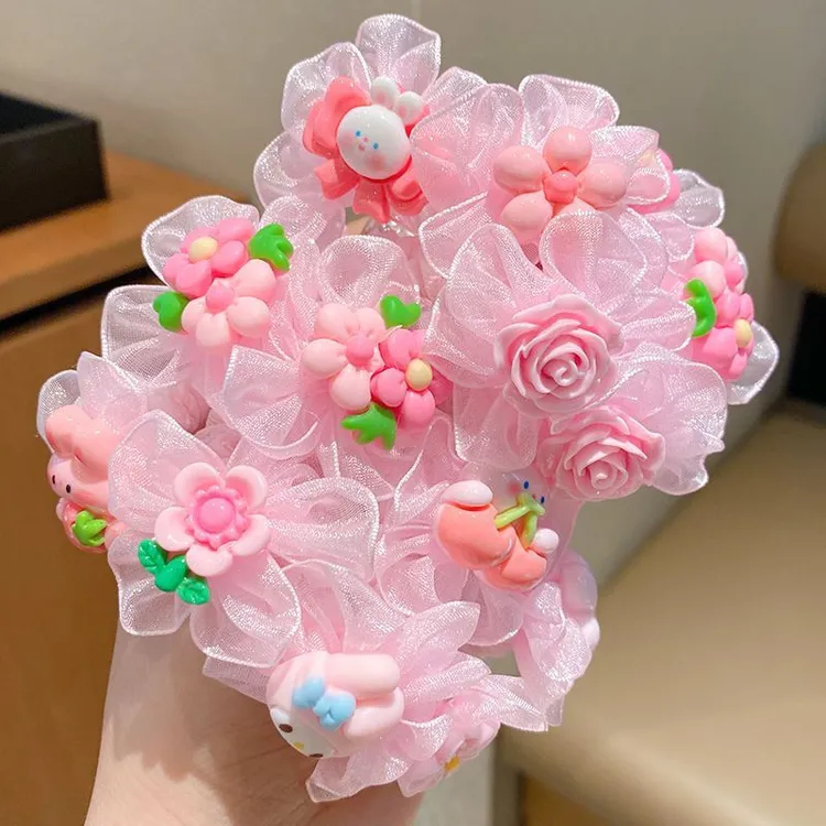 可爱花朵卡通发圈小女孩高马尾头绳发箍2025爆款洋气高级感