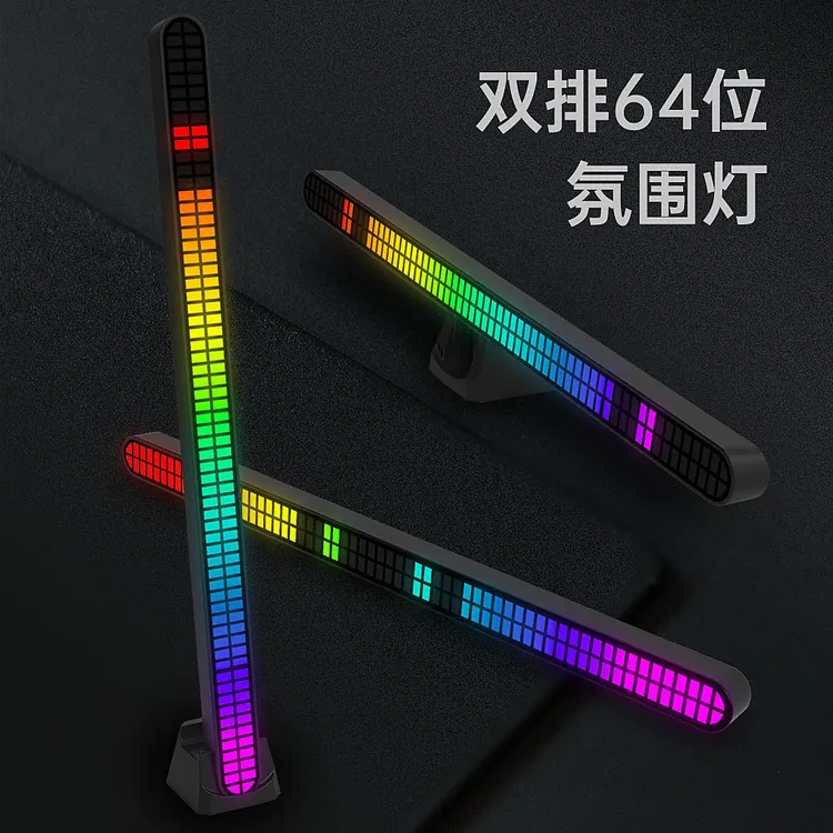 新款一体动态64位节奏灯音乐氛围灯自动声控网红车载拾音灯黑科技