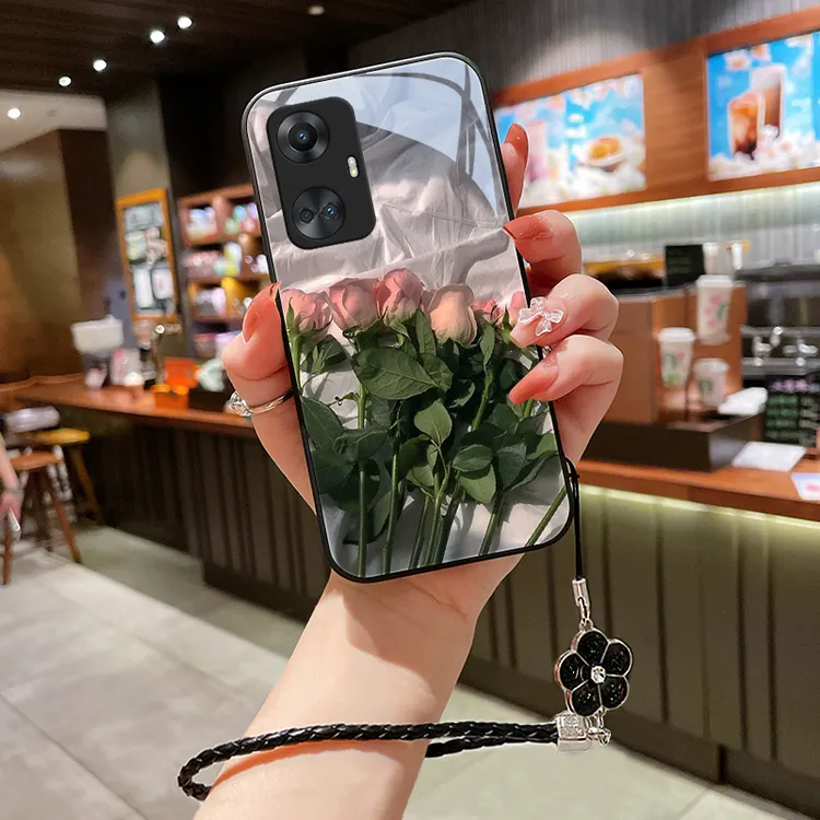 粉红花朵适用realme10pro+手机壳Realme10s玻璃真我10pro女款高级