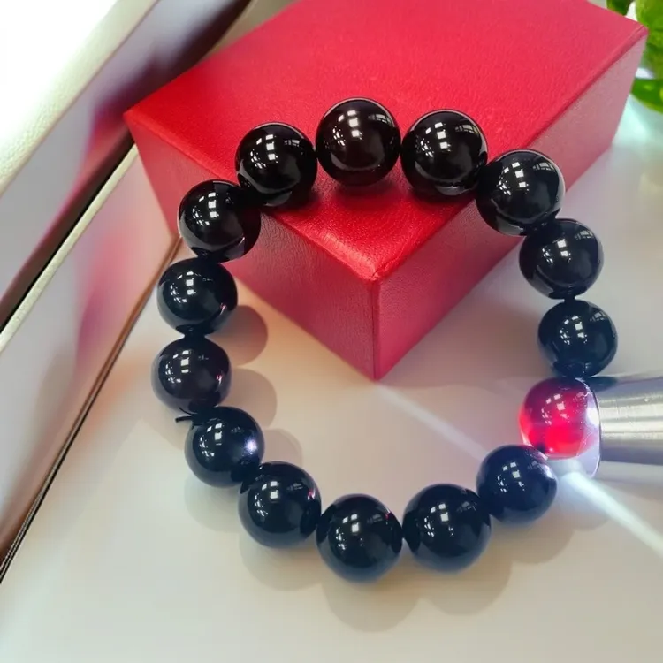 尺寸约14mm15颗老料深血离子玛瑙玉石手串男女同款