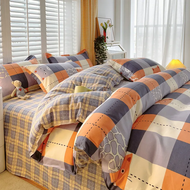 简约加厚水洗棉磨毛四件套小清新床单款学生宿舍亲肤裸睡三件套