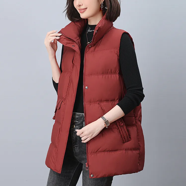 8015羽绒马甲女秋冬季外穿中长款高端大码宽松洋气妈妈白鸭绒背心