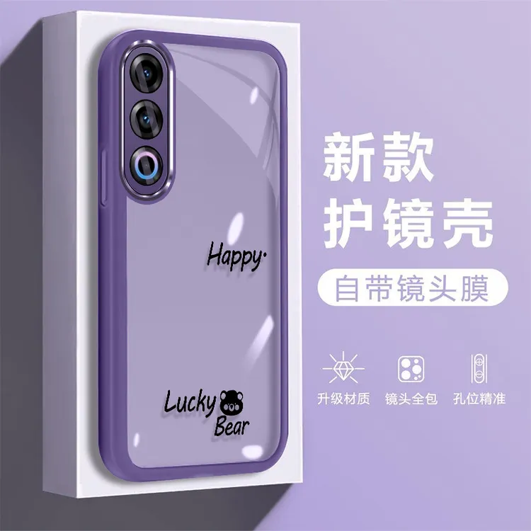 适用【OPPOK12】手机壳可爱熊电镀镜框自带镜头膜全包超薄防摔男女