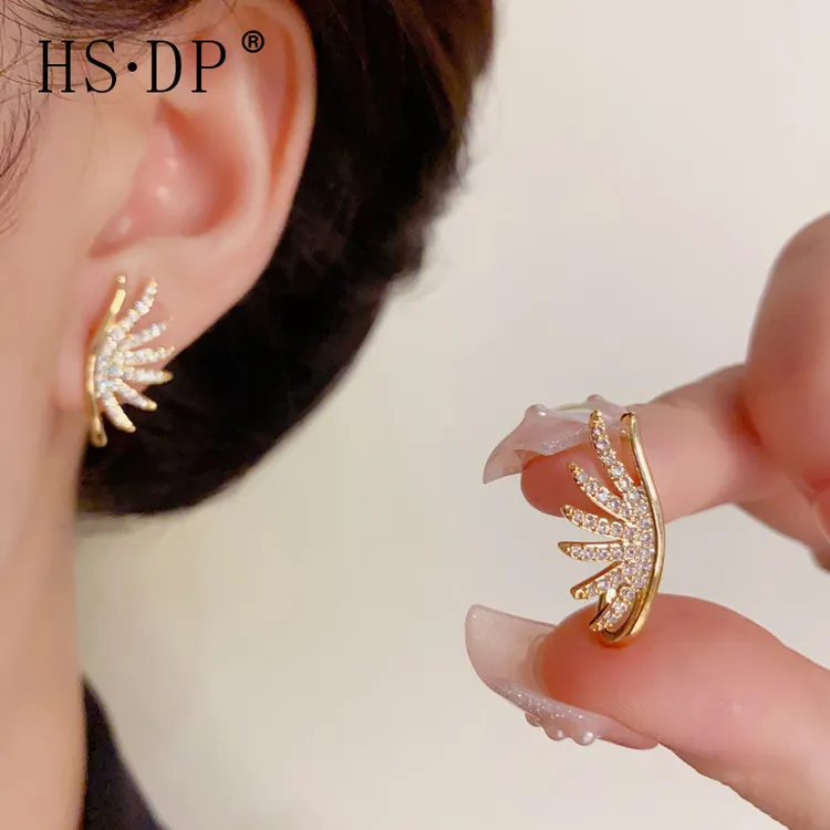 铜合金耳饰 银针时尚轻奢锆石天使翅膀耳钉‘精致百搭小众灵动耳环