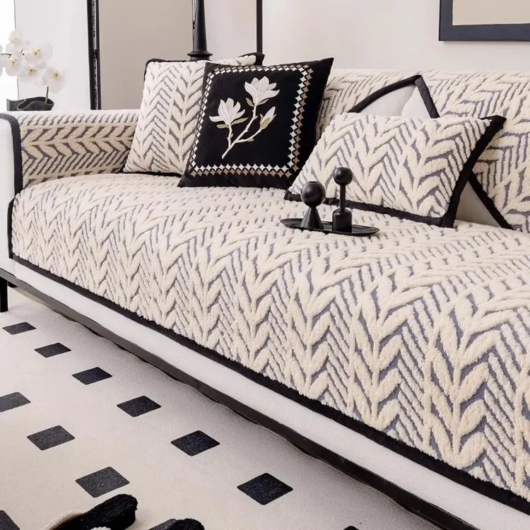 沙发垫2024秋冬季新款加厚舒棉绒直排简约高档皮沙发套罩毛绒盖布