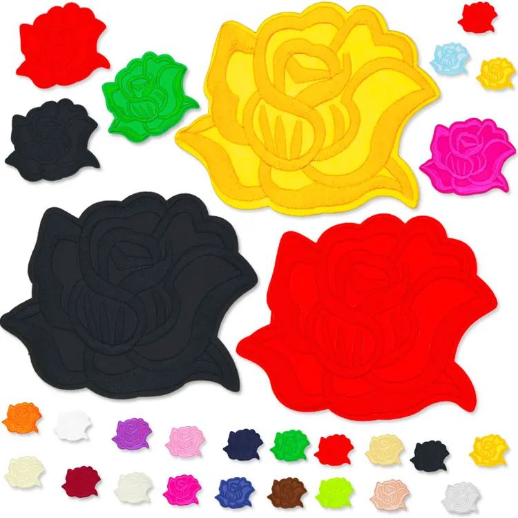 自粘玫瑰花朵刺绣布贴补丁贴羽绒服装饰修补破洞窗帘台布被套贴布