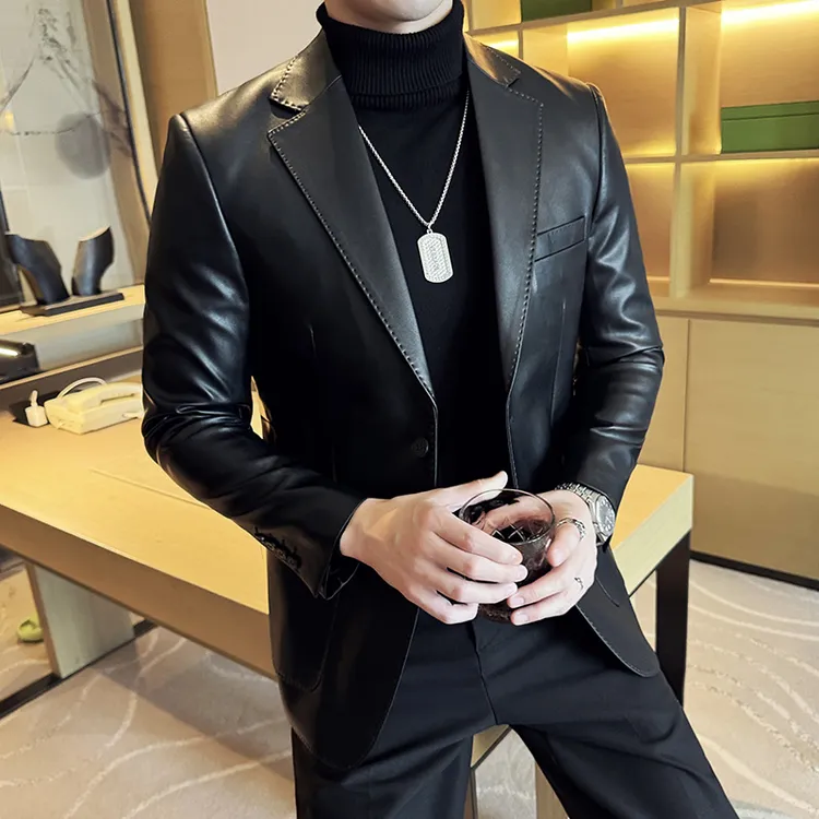 秋季新款爆款男士皮衣西服外套时尚潮流修身帅气韩版休闲小西服