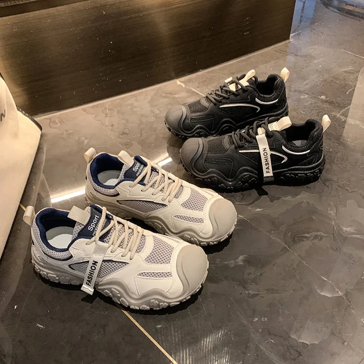 休闲大头丑萌老爹鞋女2024秋季网面透气薄款松糕厚底复古运动单鞋