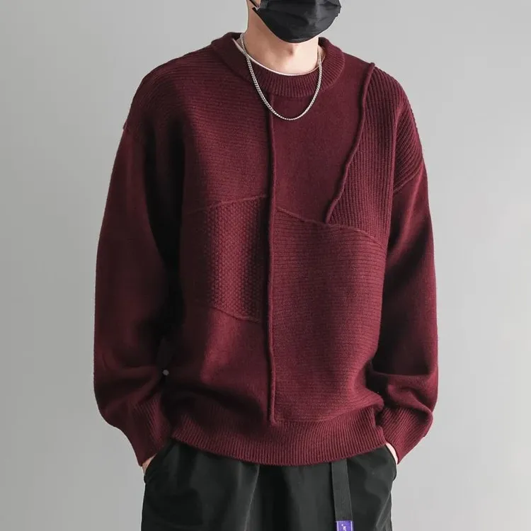 仓石一树设计感圆领毛衣男秋冬季新款针织衫外套慵懒情侣复古上衣