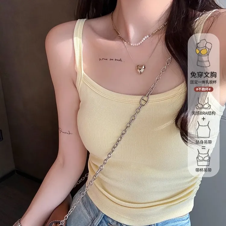 白色吊带小背心式女内搭打底外穿美背内衣文胸一体带胸垫抹胸上衣
