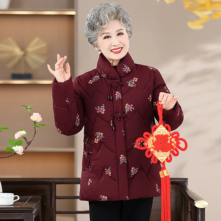 妈妈棉服冬装中老年加绒棉衣加厚保暖棉袄女装贵气新中式国风外套