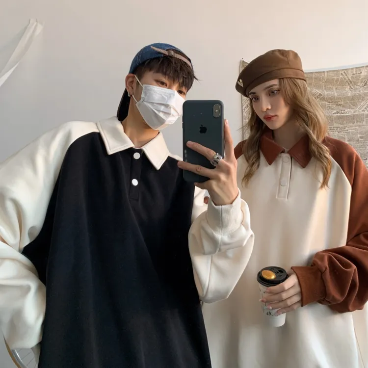 圆领卫衣秋装男士打底上衣新款潮流宽松长袖t恤拼接外穿2024新款