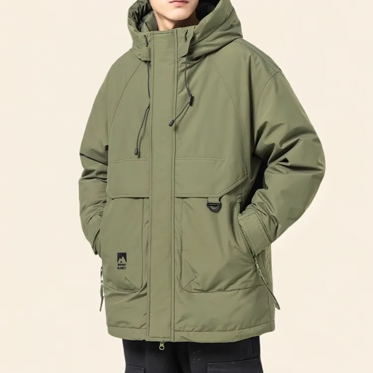 90白鸭绒加厚潮牌户外工装羽绒服男士中长款冬季保暖防寒外套冬装