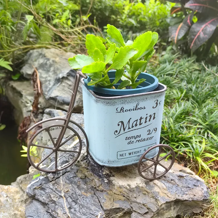 外贸日系韩系复古自行车花盆做旧创意花架庭院阳台装饰花园杂货