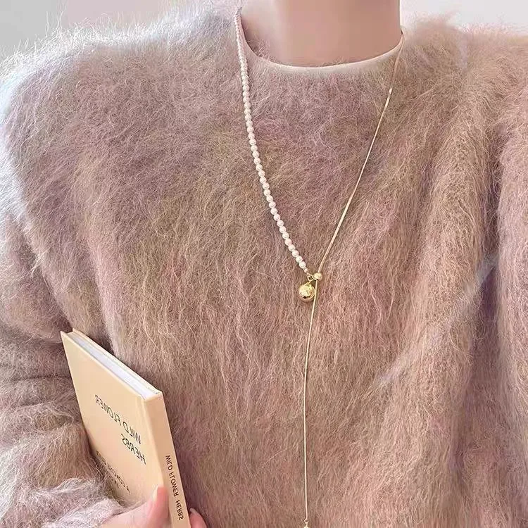 铜合金仿珍珠项链 秋冬长款毛衣项链小众高级感最新款高档毛衣链