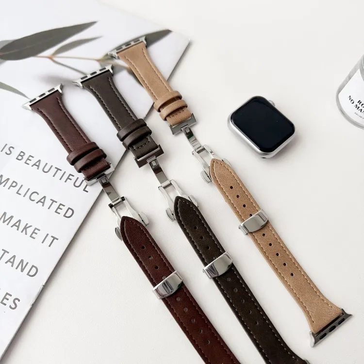 适用于applewatch9/8手表带废土风蝴蝶扣复古皮质表带高级6通勤
