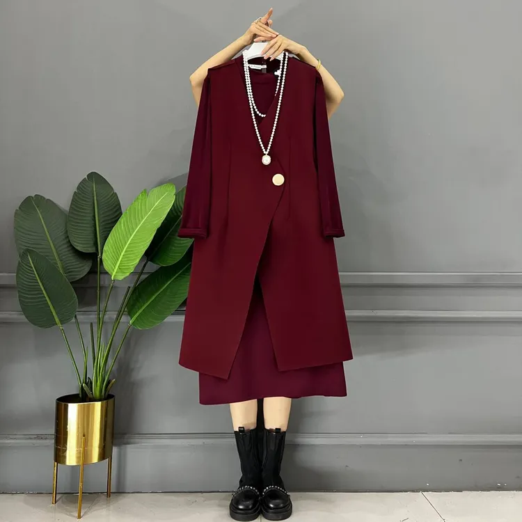 秋季2025新品设计款时尚套装女韩版洋气马甲连衣裙遮肉两件套8658