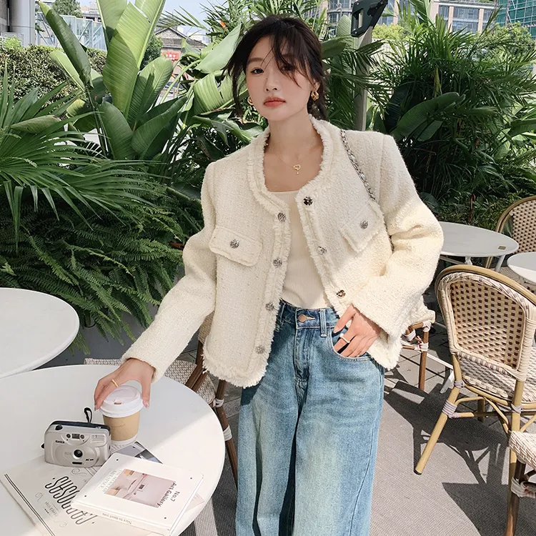 新款秋轻奢名媛短款粗花呢小香风气质外套