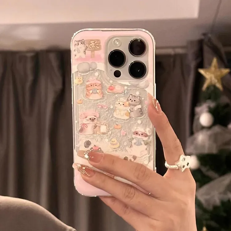 可爱温泉狗狗猫咪适用iphone16/15promax苹果12/13/14防摔手机壳