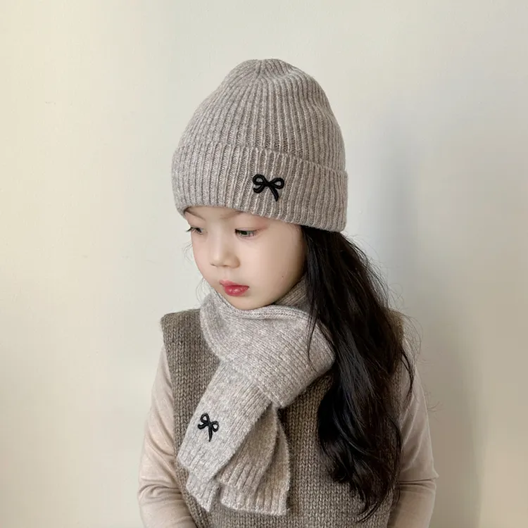 儿童帽子女孩冬季保暖毛线帽防寒护耳围巾两件套女童秋冬款针织帽