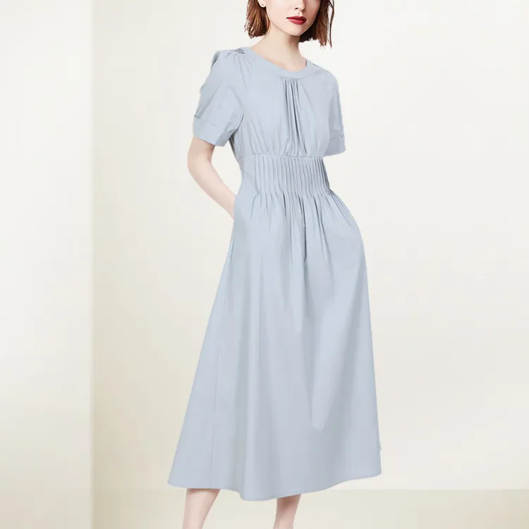 法式赫本风连衣裙女2025年夏装新款设计感小众收腰显瘦泡泡袖长裙