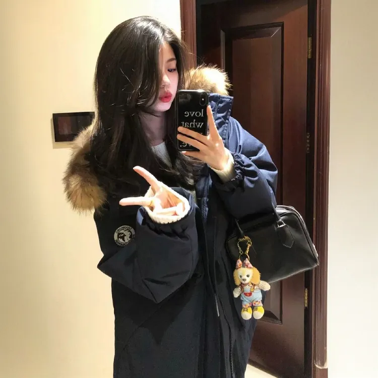 大毛领工装时尚派克棉服女短款2025冬季新款小个加厚情侣外套棉衣