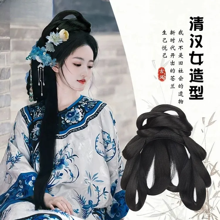 汉服假发一体式全发丝古风发包盘发发髻头饰日常古装造型写真发饰