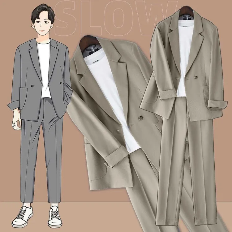 高级感韩版垂坠感一整套休闲西装全套男潮男痞帅宽松男士西服套装