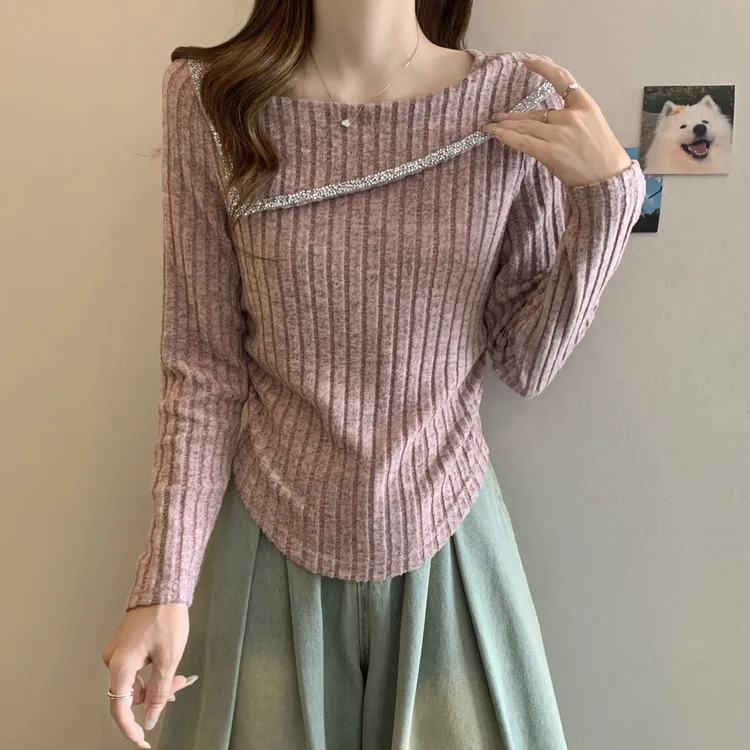 大码女装2023新款时尚港味小仙女亮片外穿针织衫修身显瘦百搭上衣