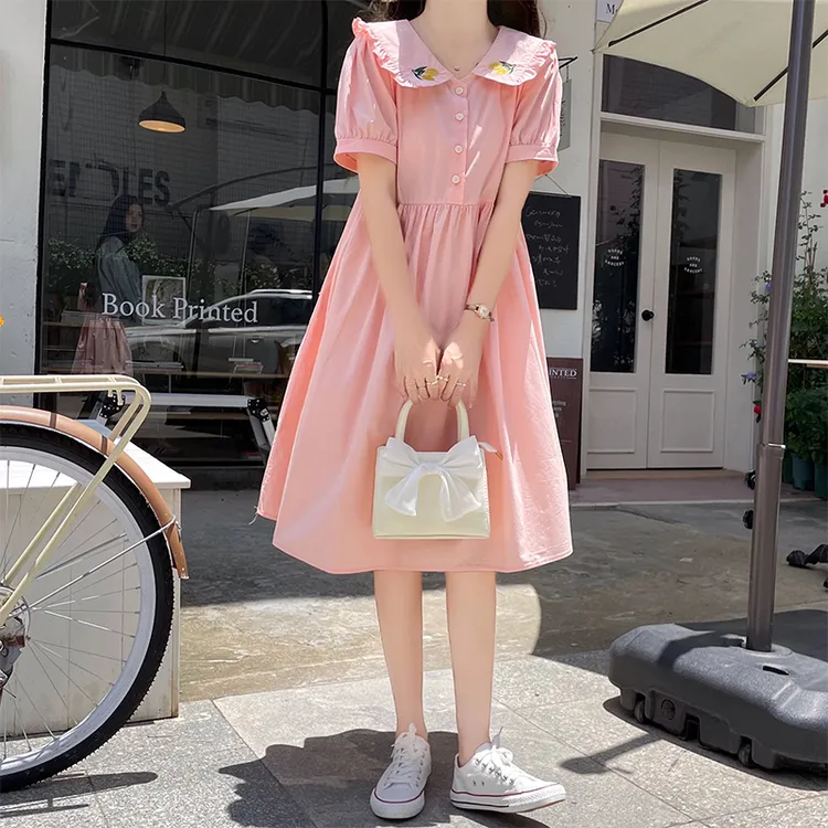 刺绣娃娃领连衣裙少女夏装学院风初中高中学生甜美小清新初恋裙子