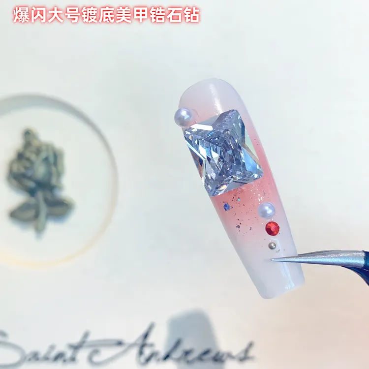 SX爆闪尖底大号镀底锆石钻美甲多切面直角肥方鸽子蛋锆石精品钻