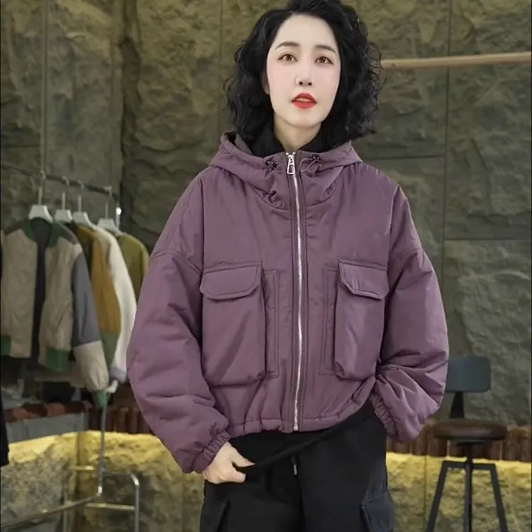 短款夹棉外套女2025冬季新款韩版宽松显瘦保暖百搭连帽棉衣棉服