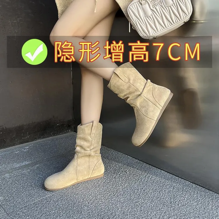 7CM内增高复古短筒慵懒风堆堆2024新款秋冬英伦风小个子马丁靴女