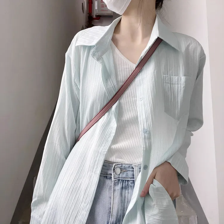 外搭轻薄雪纺衬衫女设计感小众早秋2023新款长袖衬衣韩版百搭上衣