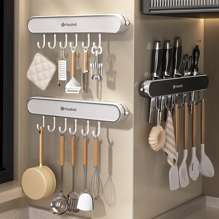 吸盘挂钩厨房免打孔强力承重多功能勺子铲子挂架一排式无痕挂勾架