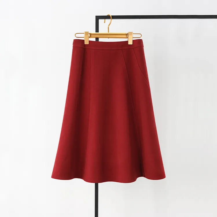 红色毛呢裙子半身裙女2025秋冬新款高腰A字摆裙小个子伞裙鱼尾裙