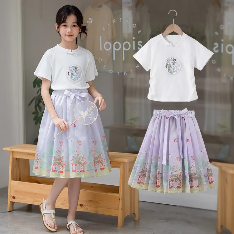 2024新款女童夏装中大童中国风裙子套装