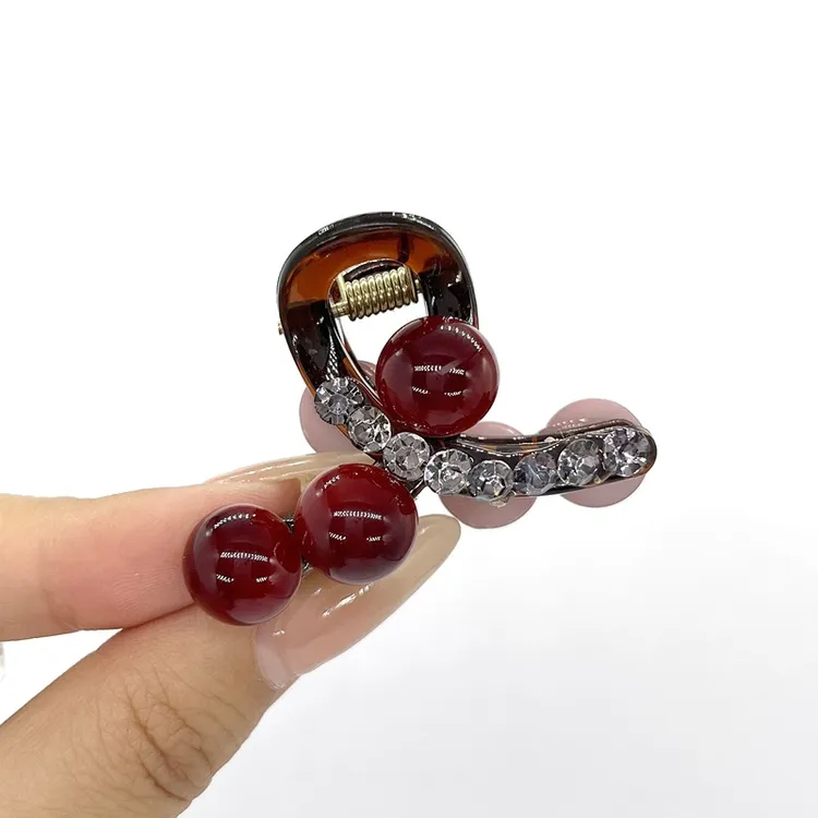 新款气质时尚网红水钻半抓夹百搭侧边夹精致优雅红色小爪夹迷你