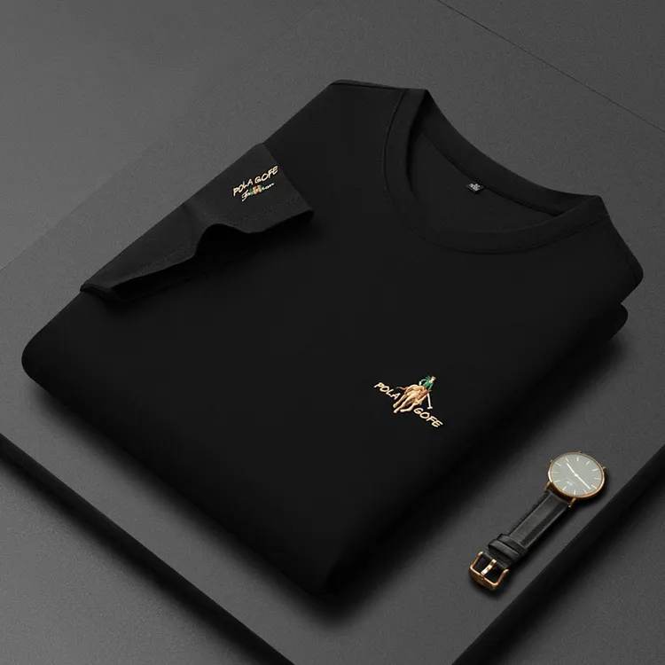 男士短袖t恤丝光棉保罗马图刺绣大码半袖上衣体恤POLO衫夏季圆领T